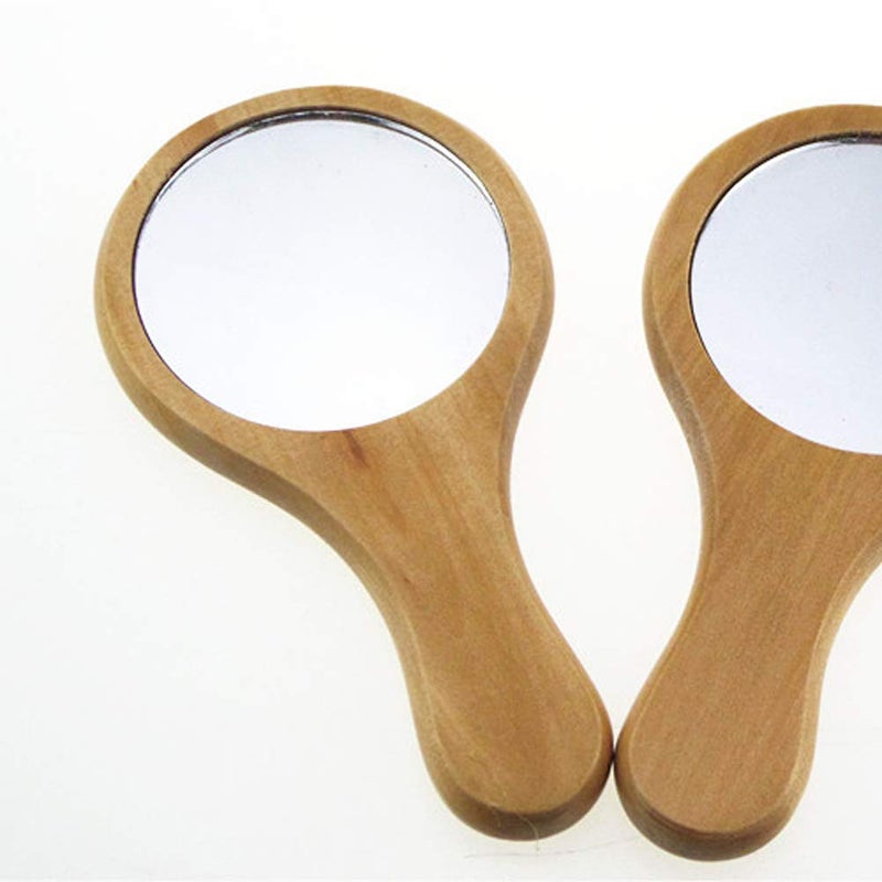 lasenersm 1 Piece Mini Portable Wood Makeup Mirror Handmade Portable Handle Round Cosmetic Mirror with Single Handle Personal Vanity Cosmetic Wooden Handheld Mirror, 7.1x 13.5cm - Image 5